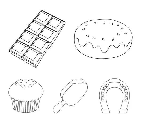 Donut with chocolate, zskimo, shokolpada tile, biscuit.Chocolate desserts set collection icons in outline style vector symbol illustration web . — стоковый вектор