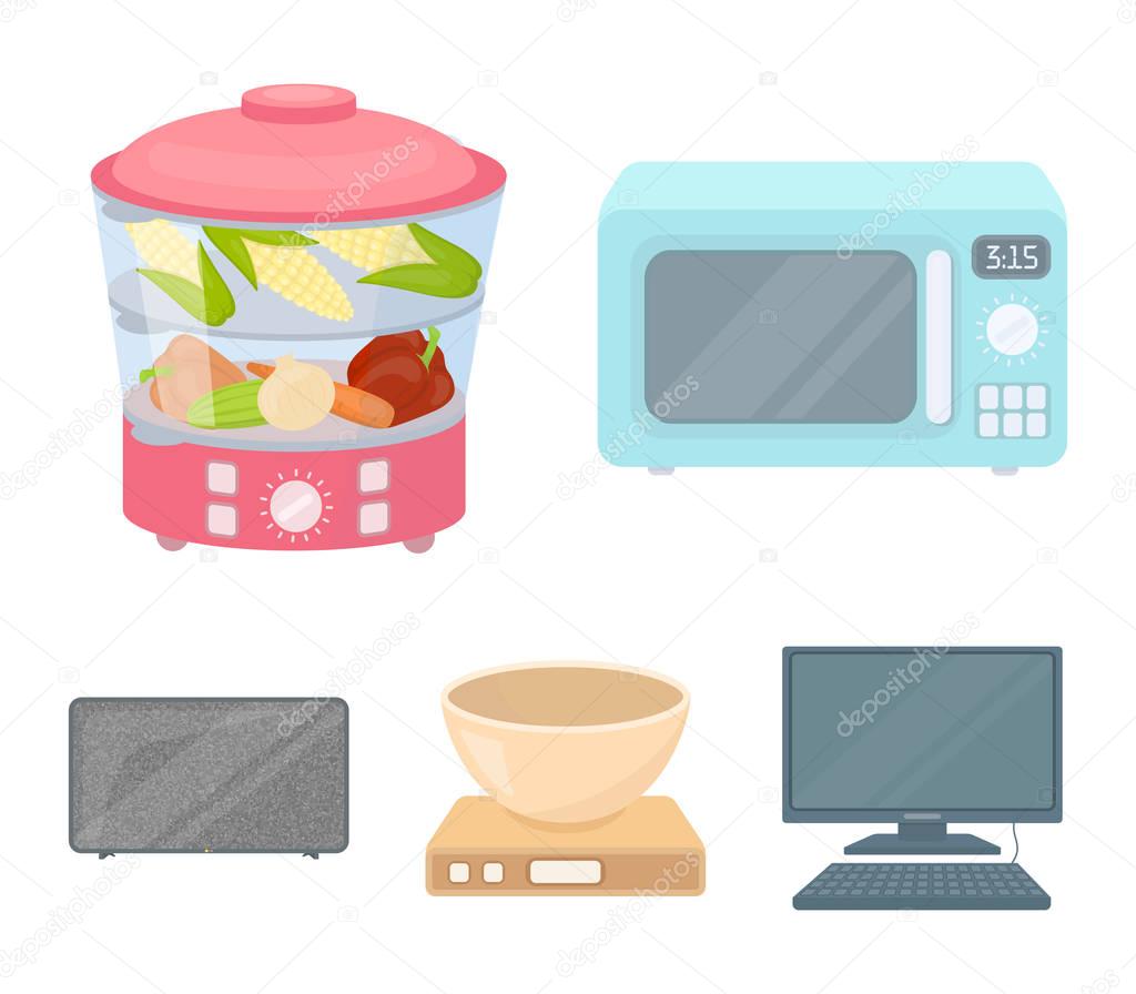 Steamer, microwave oven, scales, lcd tv.Household set collection icons in cartoon style vector symbol stock illustration .