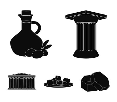 Yunanistan, ülke, gelenek, dönüm noktası. Yunanistan toplama simgeler siyah stil vektör simge stok çizim web içinde ayarla..