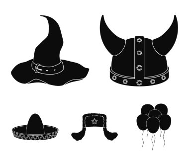 Sombrero şapkasıyla kulak-flep, Viking kask. Şapka toplama simgeler siyah stil vektör simge stok çizim web içinde ayarla..