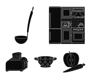 Set koleksiyonu tasarım için mutfak ekipman siyah simgeler. Sembol stok web illüstrasyon vektör mutfak ve aksesuarları.