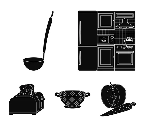 Equipamento de cozinha ícones pretos na coleção de conjuntos para design. Cozinha e acessórios símbolo vetorial ilustração web stock . —  Vetores de Stock