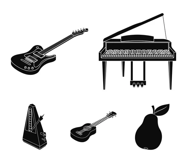 Instrumento musical ícones pretos na coleção de conjuntos para design. Instrumento de corda e vento isométrico vetor símbolo web ilustração . — Vetor de Stock