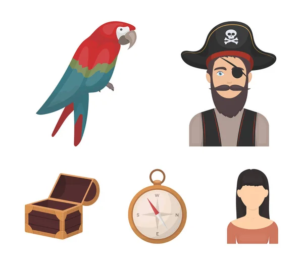 Pirata, bandido, sombrero, vendaje .Pirates conjunto de iconos de la colección en el estilo de dibujos animados vector símbolo stock ilustración web . — Vector de stock