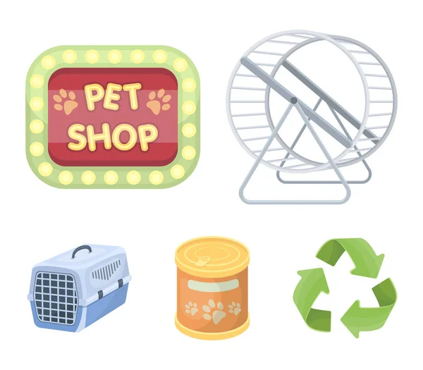 Контейнер для перевозки животных и других атрибутов зоомагазина. Pet shop set icons in cartoon style vector symbol stock illustration web . — стоковый вектор