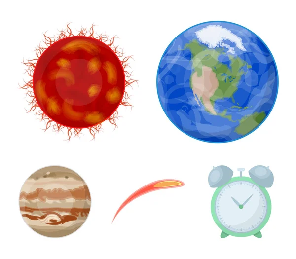 Terra, Júpiter, o Sol do Planeta do Sistema Solar. Asteróide, meteorito. Planetas conjunto coleção ícones em desenho animado estilo vetor símbolo estoque ilustração web . —  Vetores de Stock