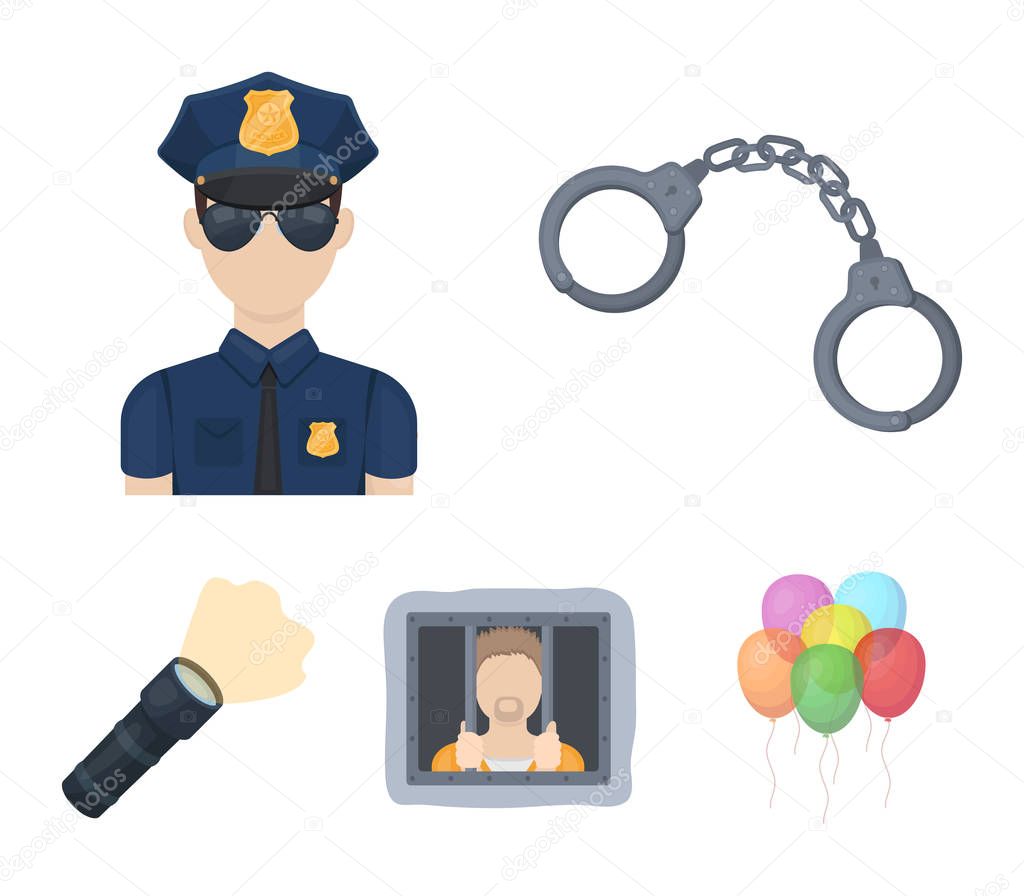 Handcuffs, policeman, prisoner, flashlight.Police set collection icons in cartoon style vector symbol stock illustration web.