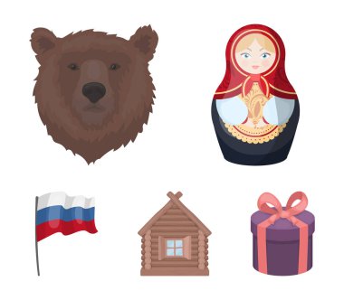 Rusya, ülke, ulus, matryoshka. Rusya ülke toplama simgeler karikatür tarzı vektör simge stok çizim web içinde ayarla..