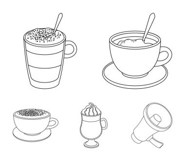 Amerikan, geç, İrlandalı, kapuçino. Farklı kahve toplama simgeler anahat stili vektör simge stok çizim web içinde ayarla..