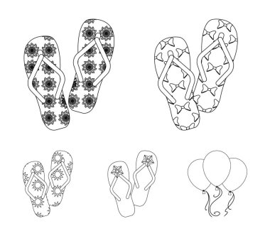 Parmak arası terlik set koleksiyonu tasarım için simgeleri anahat. Beach ayakkabı sembol stok web illüstrasyon vektör.