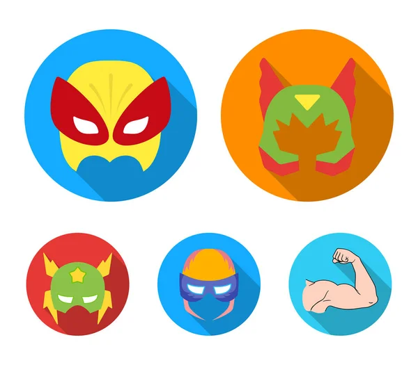 Mask on the head, helmet.Mask super hero set icons in flat style vector symbol stock illustration web . — стоковый вектор