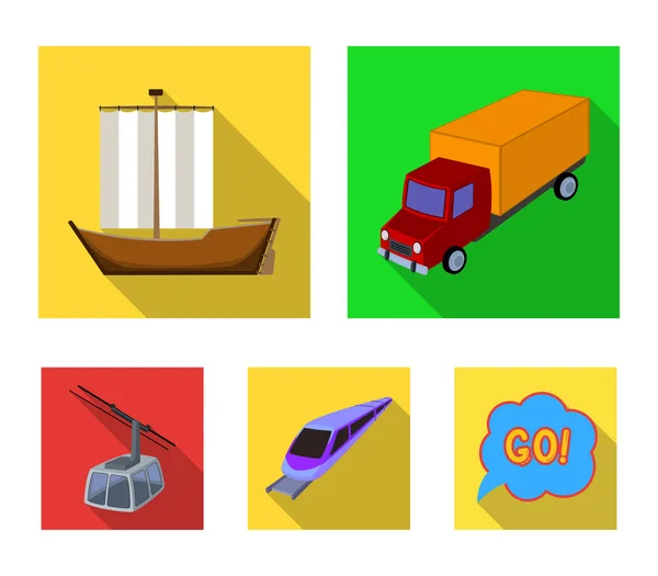 Der LKW, das Boot, die U-Bahn, die Seilbahnen. Transport Set Sammlung Symbole im flachen Stil Vektor Symbol Stock Illustration Web. — Stockvektor