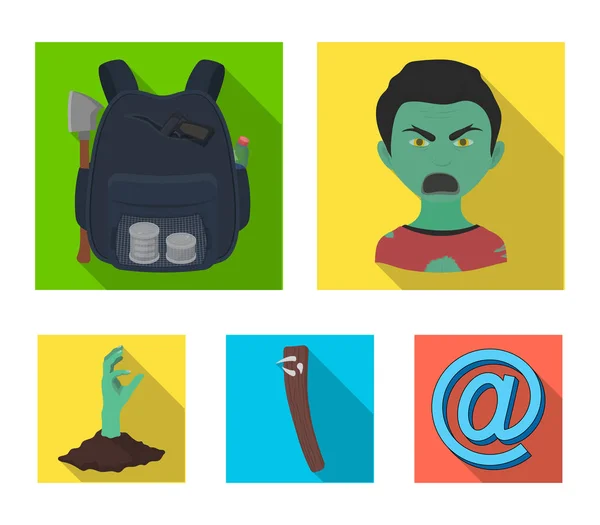 Zombies, hombre, boca, y otro icono de la web en estilo plano.Ropa, agujeros, podrido, iconos en la colección de conjuntos . — Vector de stock