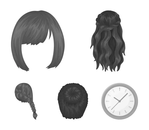 Kara, tresse rouge et autres types de coiffures. Retour ensemble de coiffure icônes collection en monochrome style vectoriel symbole illustration web . — Image vectorielle