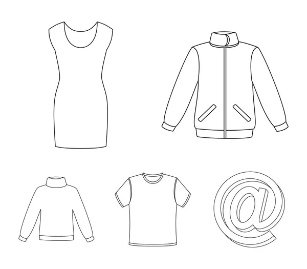 Мужская куртка, туника, футболка, деловой костюм. Иконки коллекции одежды устанавливаются в паутине векторных символов контура . — стоковый вектор