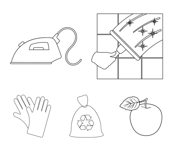 Cleaning and maid outline icons in set collection for design. Equipment for cleaning vector symbol stock web illustration.