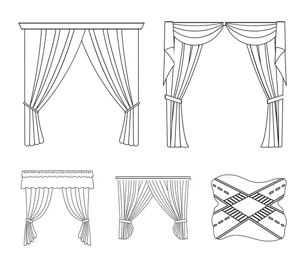 Diferentes tipos de cortinas de ventana.Cortinas conjunto de iconos de la colección en el estilo de contorno vector símbolo stock ilustración web . — Archivo Imágenes Vectoriales