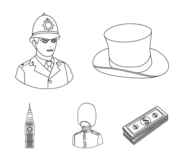 England, gentleman, hat, officer .England country set collection icons in outline style vector symbol stock illustration web. — Stock Vector