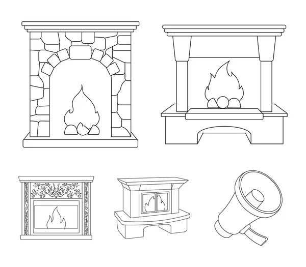 Fuego, calidez y confort.Chimenea conjunto de iconos de la colección en el contorno estilo vector símbolo stock ilustración web . — Vector de stock