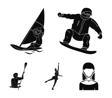 Snowboard, sörf yelken, buz pateni, Kayak bul. Olimpik spor toplama simgeler siyah stil vektör simge stok çizim web içinde ayarla..