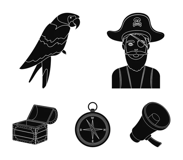 Pirata, bandido, sombrero, vendaje .Pirates conjunto de iconos de la colección en el estilo negro vector símbolo stock ilustración web . — Vector de stock