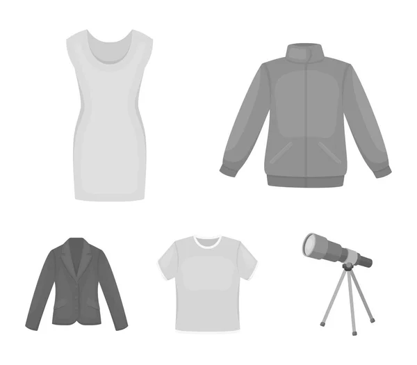 A mans jacka, en tunika, en T-shirt, en kostym. Kläder som samling ikoner i svartvit stil vektor symbol stock illustration web. — Stock vektor