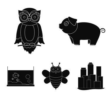 Bir gerçekçi olmayan siyah hayvan simgeler set koleksiyonu tasarım için. Oyuncak hayvanlar sembol stok web illüstrasyon vektör.