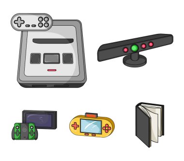Oyun ve Tv koymak-tepe kutu set koleksiyonu tasarım için simgeleri karikatür. Oyun gadget'lar sembol stok web illüstrasyon vektör.
