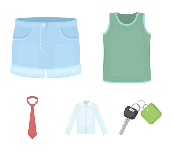 Camisa con mangas largas, pantalones cortos, camiseta, corbata. Conjunto de ropa iconos de la colección en el estilo de dibujos animados vector símbolo stock illustration web . — Vector de stock