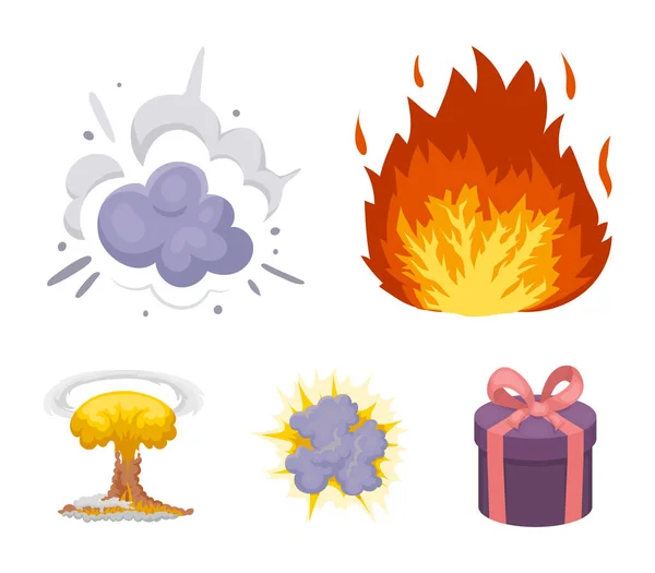Flammen, Funken, Wasserstofffragmente, Atom- oder Gasexplosionen. Explosionen setzen Sammlung Symbole im Cartoon-Stil Vektor Symbol Stock Illustration Web. — Stockvektor