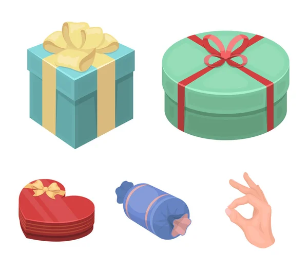 De doos van de gift met strik, geschenk tas. Giften en certificaten instellen collectie iconen in cartoon stijl vector symbool stock illustratie web. — Stockvector
