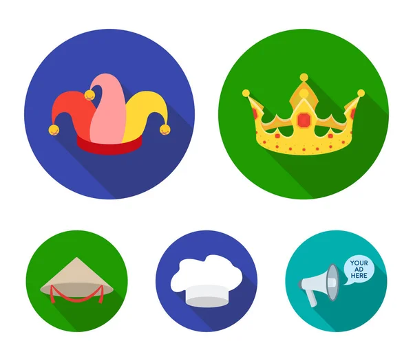 Corona, gorra bufones, cocinero, cono. Sombreros conjunto de iconos de colección en estilo plano vector símbolo stock ilustración web . — Vector de stock