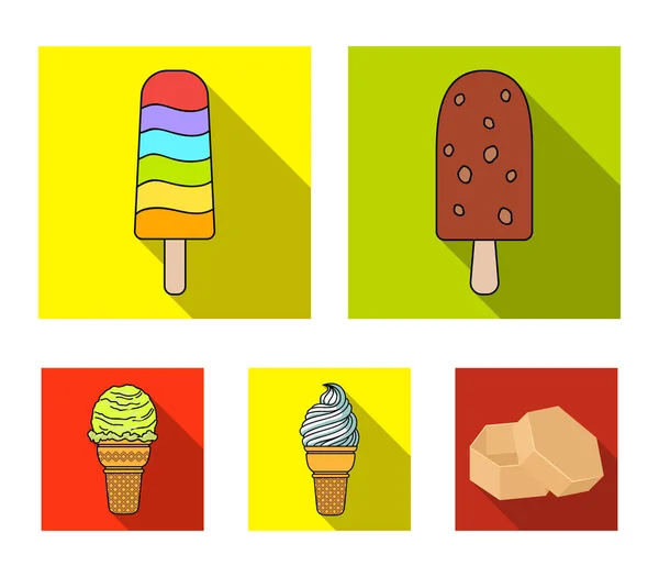 Ice cream on a stick, in a waffle cone and other species. Ice cream set collection icons in flat style vector symbol stock illustration web. — Stock Vector
