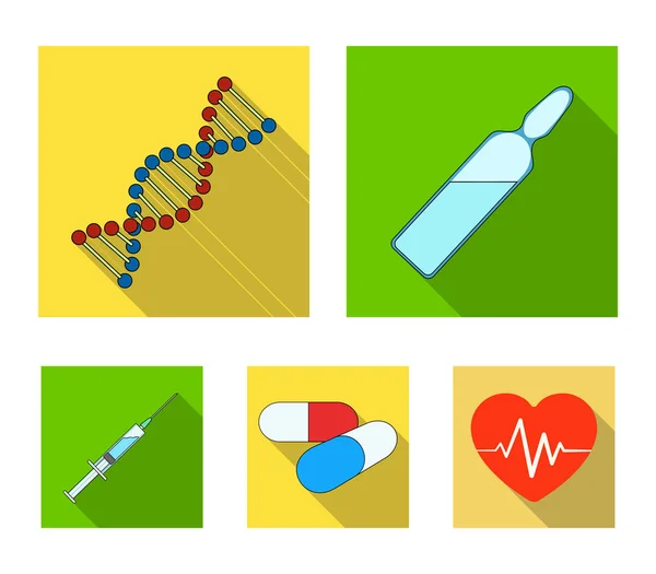 ADN humain et autres équipements. icônes collection ensemble de médecine dans le style plat vectoriel symbole illustration web stock . — Image vectorielle