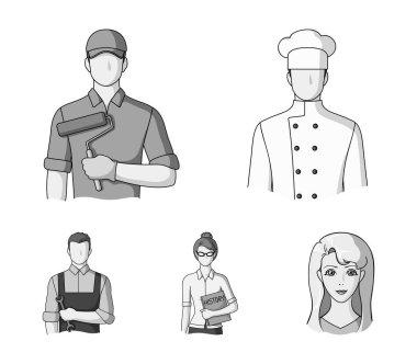 Aşçı, ressam, öğretmen, çilingir makinist. Meslek toplama simgeler tek renkli stil vektör simge stok çizim web içinde ayarla..