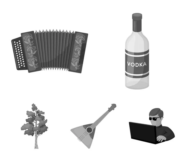 Rusia, país, vodka, acordeón. Rusia país conjunto de iconos de la colección en el estilo monocromo vector símbolo stock ilustración web . — Vector de stock