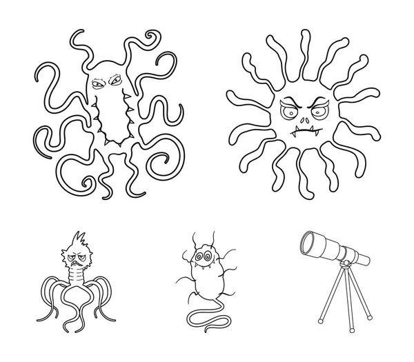 Diferentes tipos de micróbios e vírus. Vírus e bactérias conjunto de ícones de coleta no estilo esboço símbolo vetorial estoque ilustração web . — Vetor de Stock