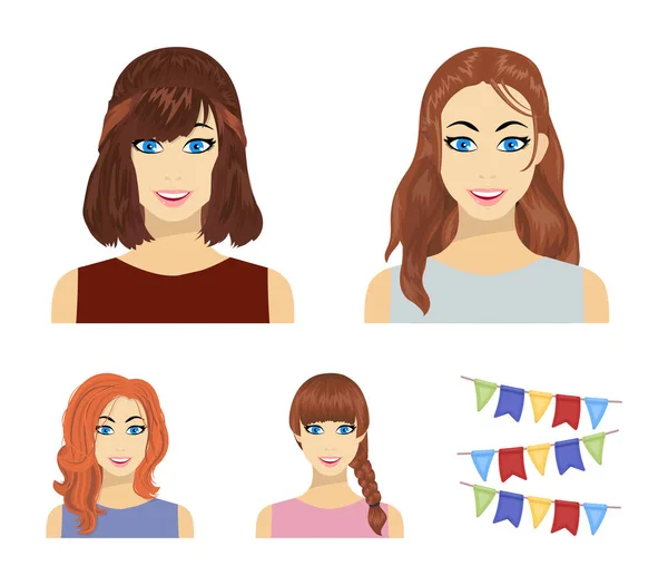 Tipos de peinados femeninos iconos de dibujos animados en la colección de conjuntos para el diseño. Apariencia de una mujer vector símbolo stock web ilustración . — Vector de stock