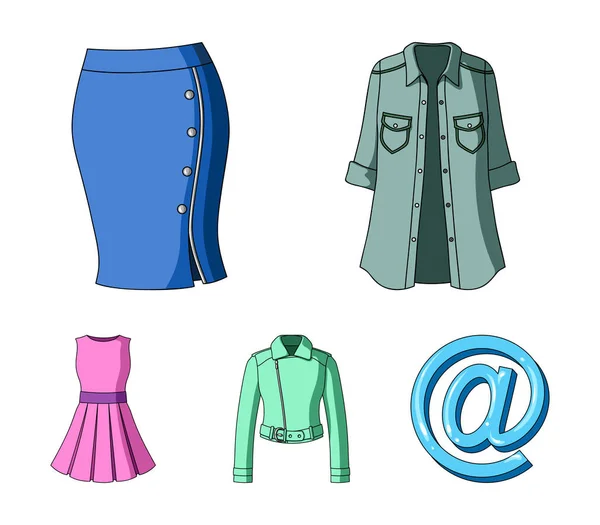 Γυναικεία ρούχα κινουμένων σχεδίων εικονίδια στη συλλογή σετ για σχεδιασμό. Ποικιλίες ρούχα και αξεσουάρ σύμβολο μετοχής web εικονογράφηση διάνυσμα. — Διανυσματικό Αρχείο