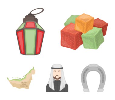 Doğu şekerleme, Ramazan lamba, Arap Şeyh, bölge. Arap Emirlikleri toplama simgeler karikatür tarzı vektör simge stok çizim web içinde ayarla..