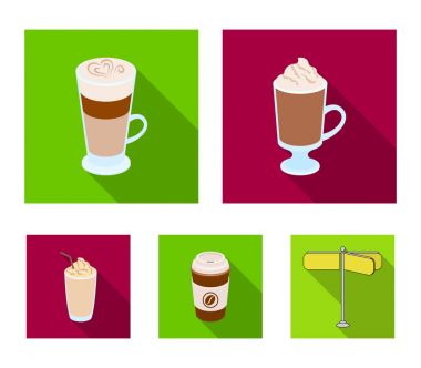 Mocha, macchiato, frappe, kahve al. Farklı kahve toplama simgeler düz stil vektör simge stok çizim web içinde ayarla..