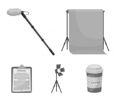 Hromakey, komut dosyası ve diğer ekipmanlar. Tek renkli stil vektör simge stok çizim web içinde koleksiyon Icons set film yapma.