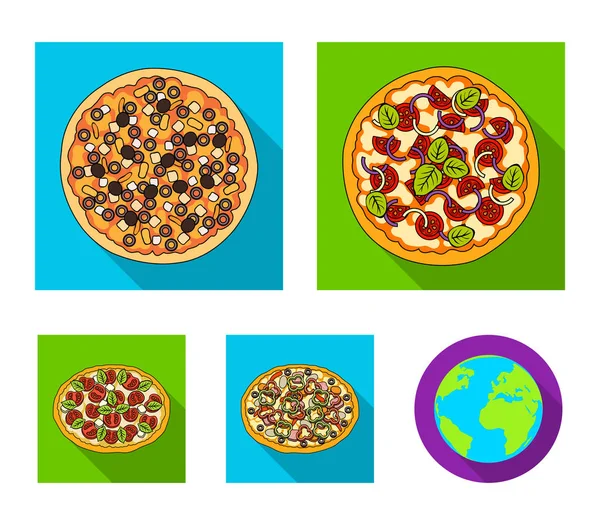 Pizza com carne, queijo e outros recheios. Diferentes ícones de coleção de conjuntos de pizza em estilo plano símbolo vetorial web ilustração . — Vetor de Stock