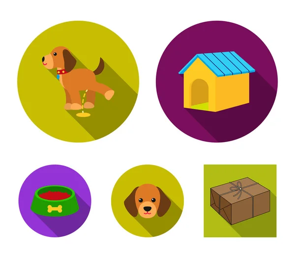 Dom, stoisko, miska, jedzenie. Pies zestaw kolekcji ikon w www ilustracji symbol wektor płaski. — Wektor stockowy