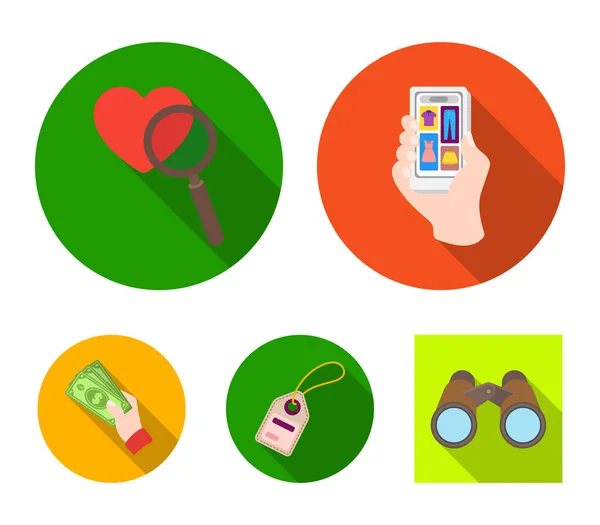 Hand, Handy, Online-Shop und andere Geräte. e commerce set collection icons in flat style vektor symbol stock illustration web. — Stockvektor