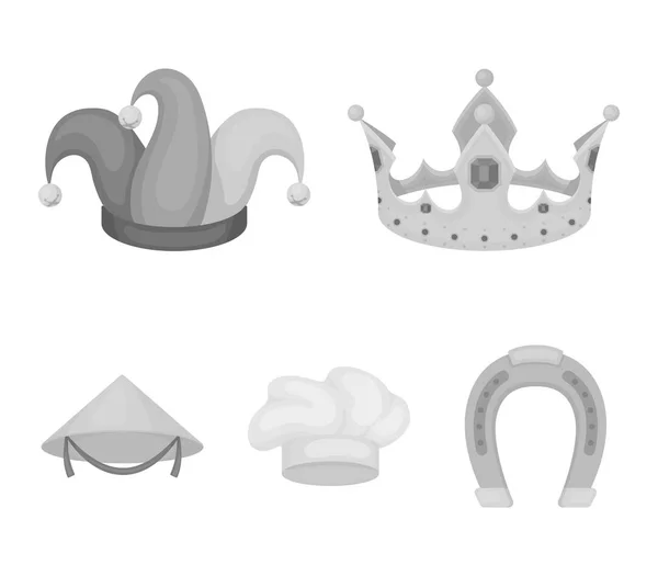 Corona, gorra bufones, cocinero, cono. Sombreros conjunto de iconos de colección en el estilo monocromo vector símbolo stock ilustración web . — Vector de stock