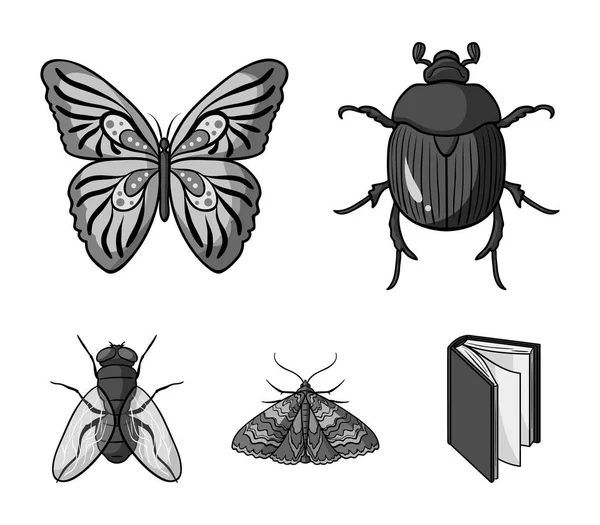 Broyeur, parasite, nature, papillon .Insectes ensemble icônes de la collection en monochrome style vectoriel symbole illustration web . — Image vectorielle