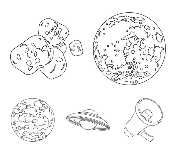 Mond, Venus des Planeten des Sonnensystems. Nil, ein Meteorit. Planeten setzen Sammlung Symbole in Umriss Stil Vektor Symbol Stock Illustration Web. — Stockvektor
