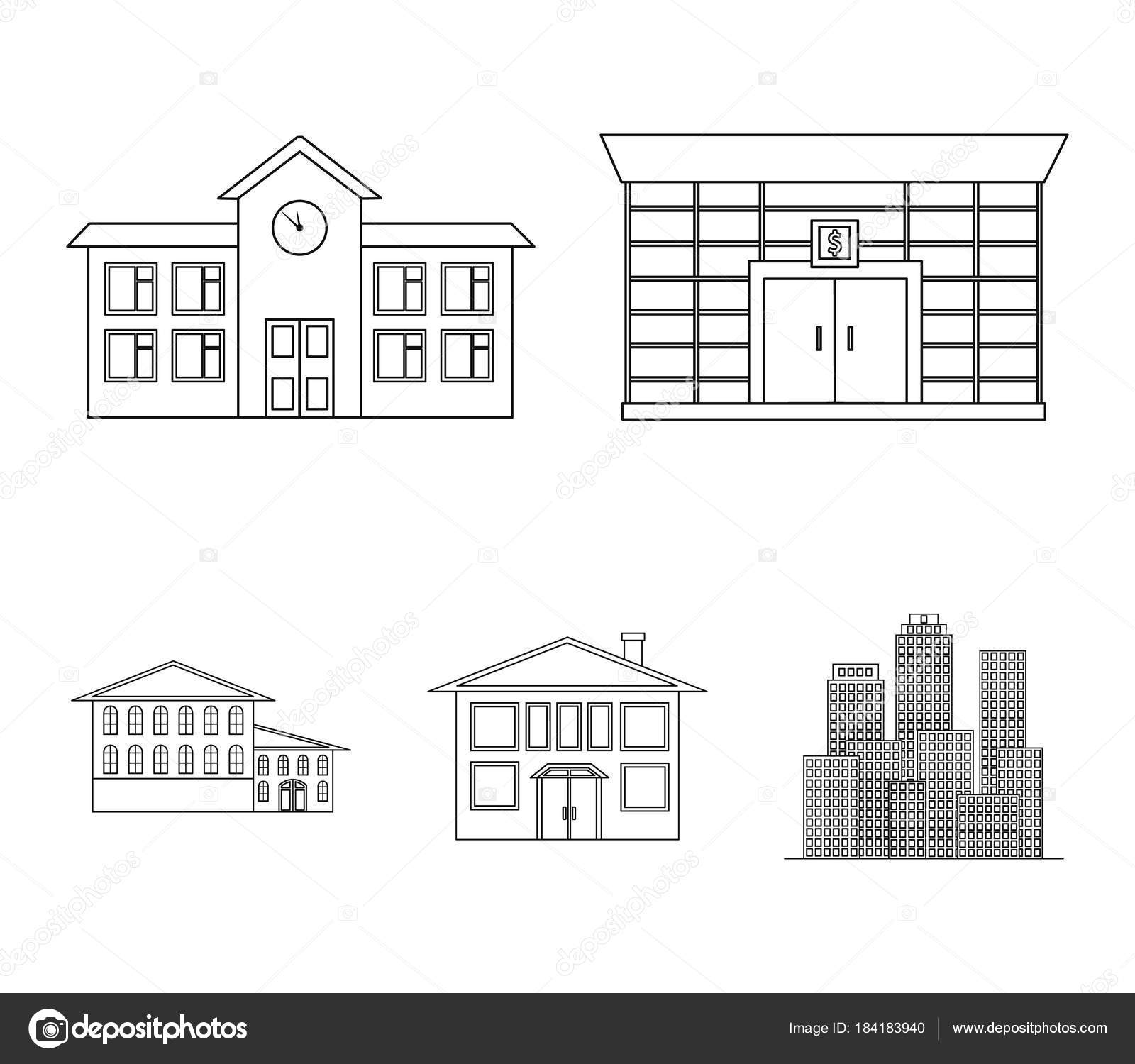 住宅は建物 銀行 学校 ホテル 建物は アウトライン形式のベクトル