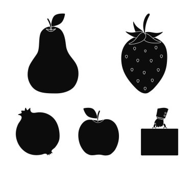 Çilek, armut, elma, nar. Meyve toplama simgeler siyah stil vektör simge stok çizim web içinde ayarla..